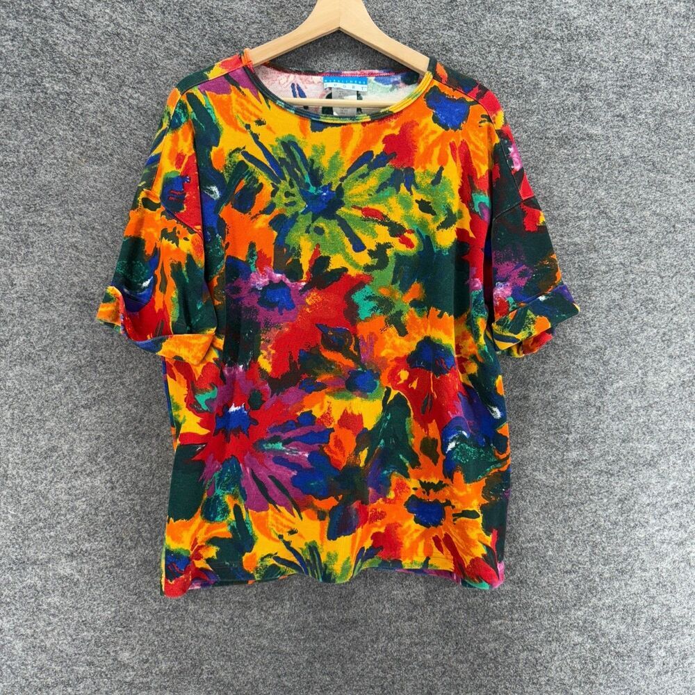 Headliners T-Shirt Women S Small Orange Floral Short Sleeve Round Neck Casual